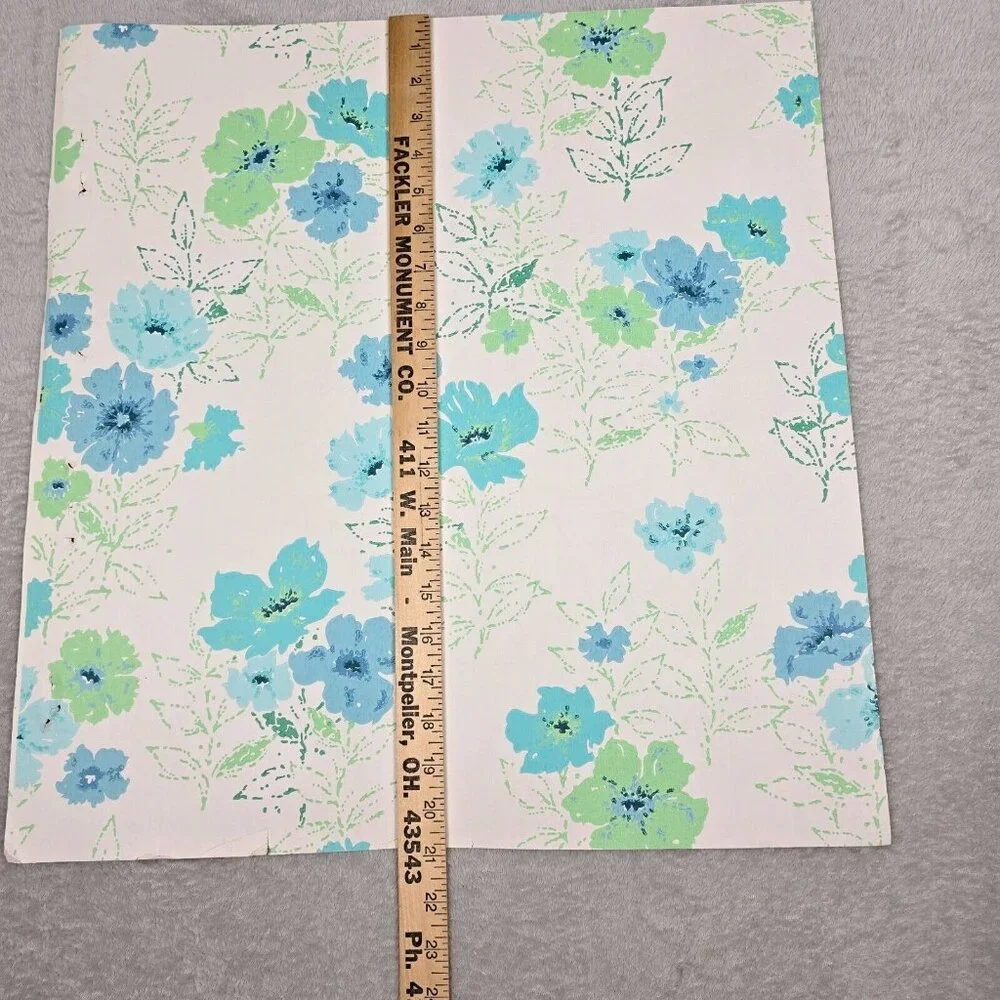 Vintage Wallpaper Sample Sheet 70s Floral Flowers Blue Green Crafting Dollhouse